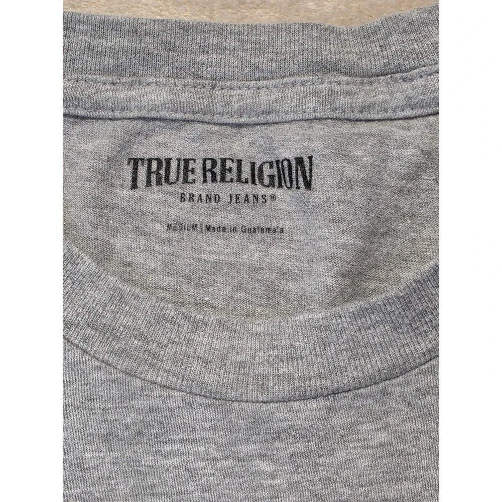 True Religion Mens Buddha Logo Graphic T-Shirt Gray Short Sleeve Medium